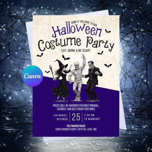 Halloween Costume Party Invitation Template | Editable Spooky Costume Party Invite | 5x7 Canva Instant Download