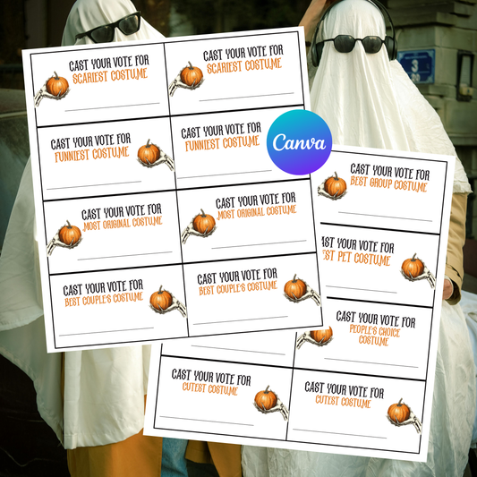 Halloween Costume Voting Cards Template | Editable Canva Ballots | Costume Contest Party Game Printable | Instant Download