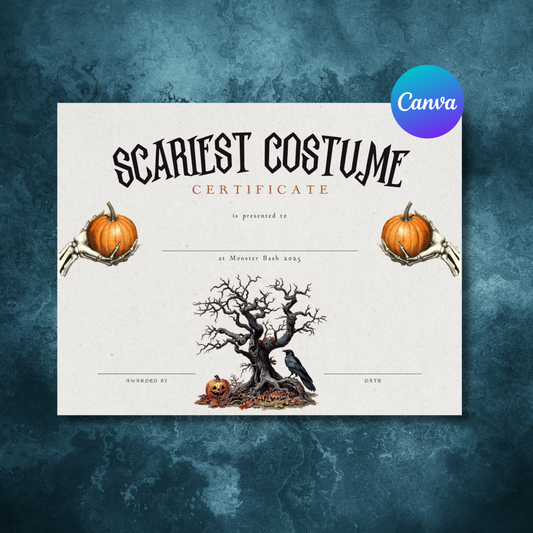 Halloween Costume Contest Award Certificates Editable Canva Template