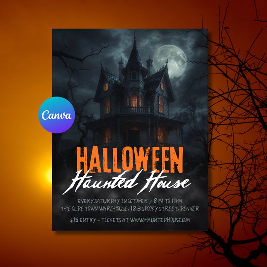 Haunted House Flyer Template | Editable Halloween Event Flyer | Spooky 8.5x11 Canva Instant Download