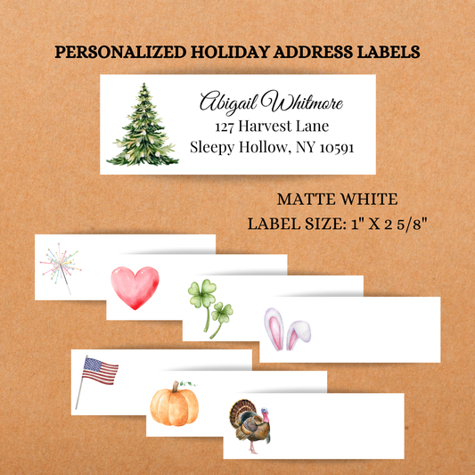 Holiday Address Labels Set | 8 Designs | Christmas Halloween Thanksgiving Easter Labels | Peel & Stick Mailing Labels