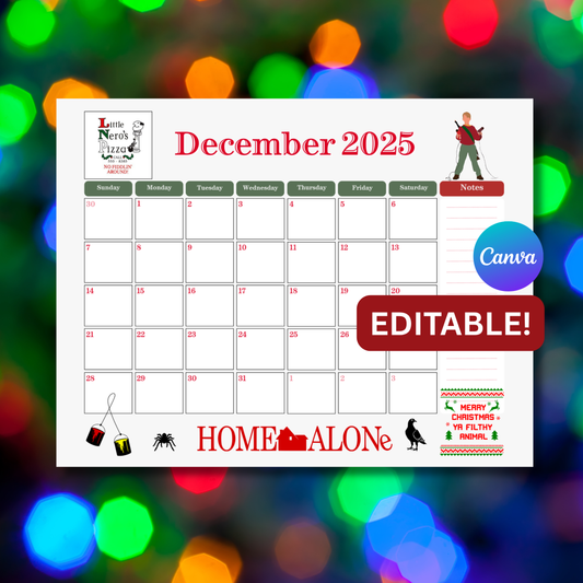 Home Alone Christmas Countdown Calendar Printable | 8.5x11 Holiday Calendar | Editable Canva Christmas Planner | Instant Download