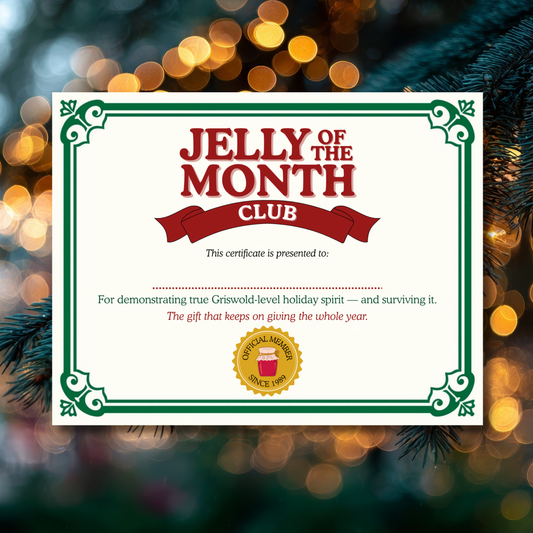 Jelly of the Month Certificate Printable | Funny Christmas Gift Certificate | Holiday Gag Gift Printable Instant Download