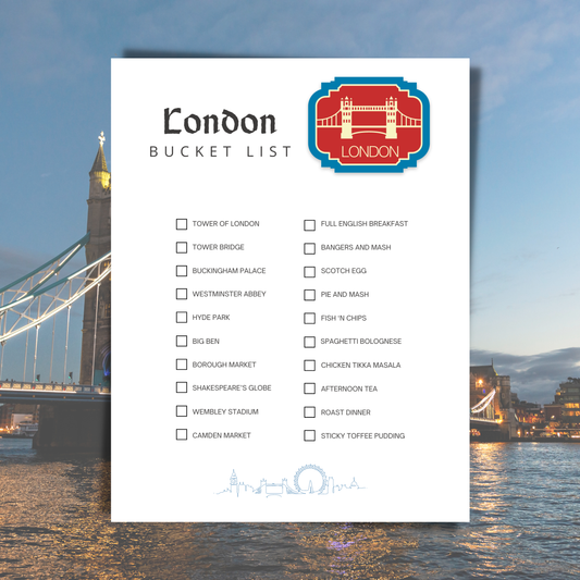 London Travel Bucket List Printable | Places to Visit & Foods to Try | London Trip Planner Page | Instant Download 8.5x11