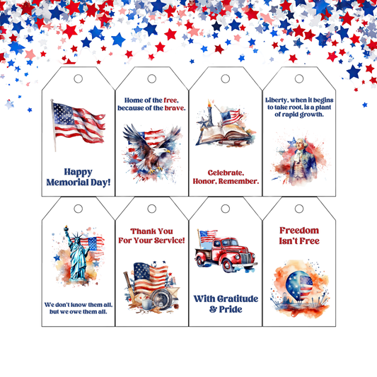 Memorial Day Gift Tags Printable | Patriotic Thank You Tags | Red White Blue Favor Tags | Remembrance Day Decor | Instant Download