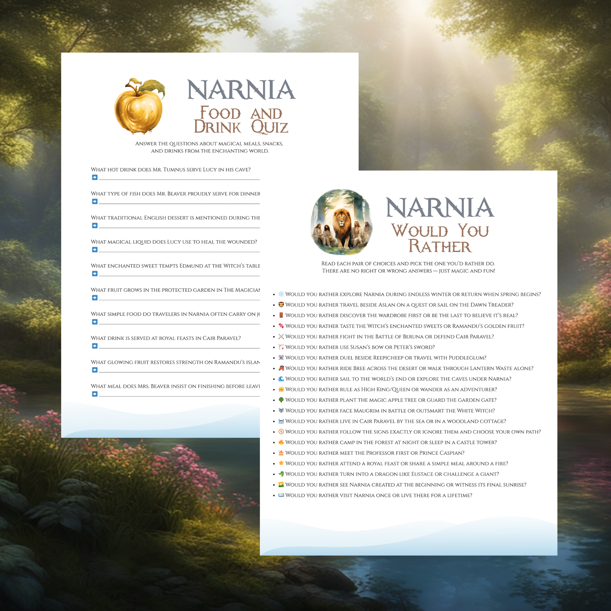 Narnia Printable Party Games Bundle Fantasy Birthday Games