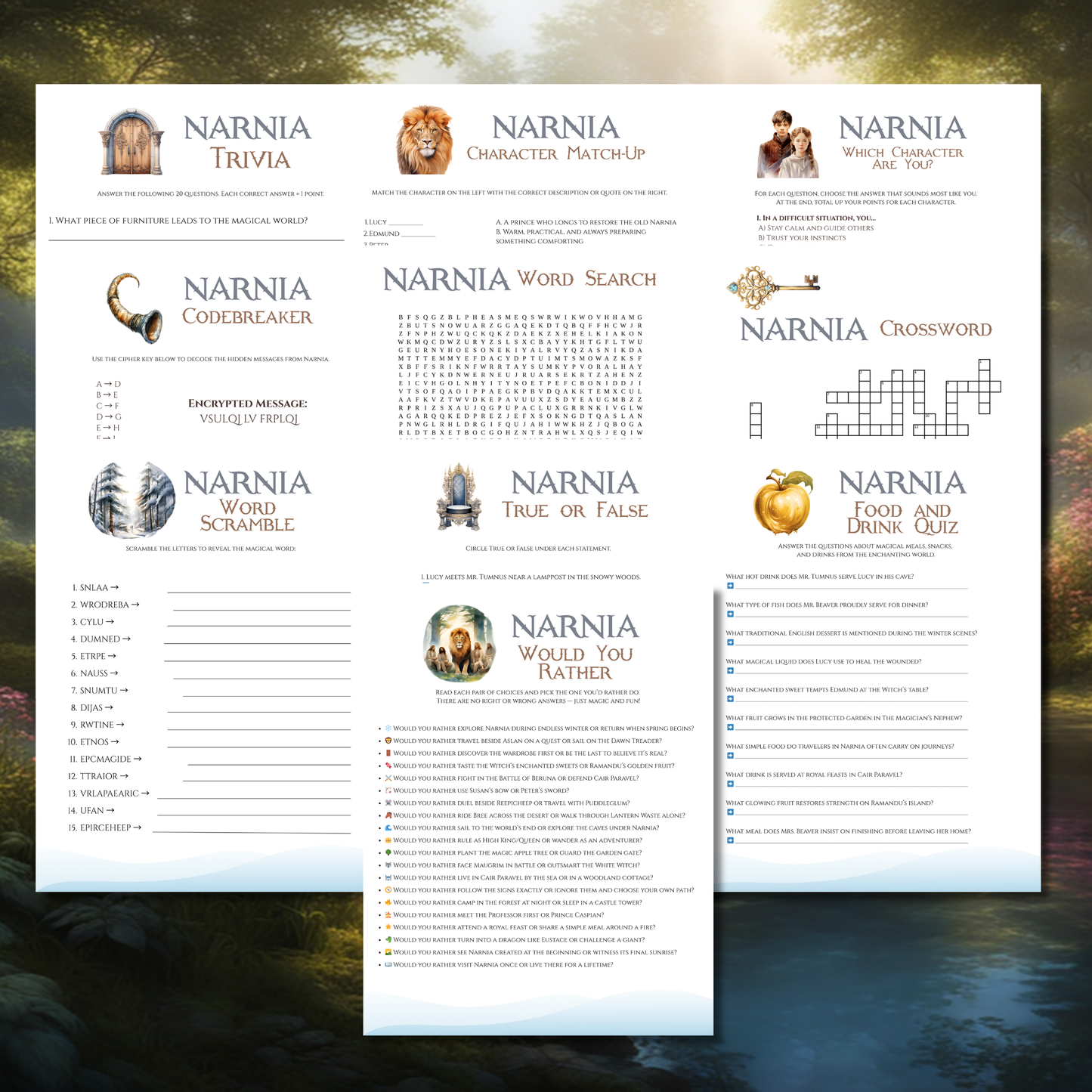 Narnia Printable Party Games Bundle Fantasy Birthday Games