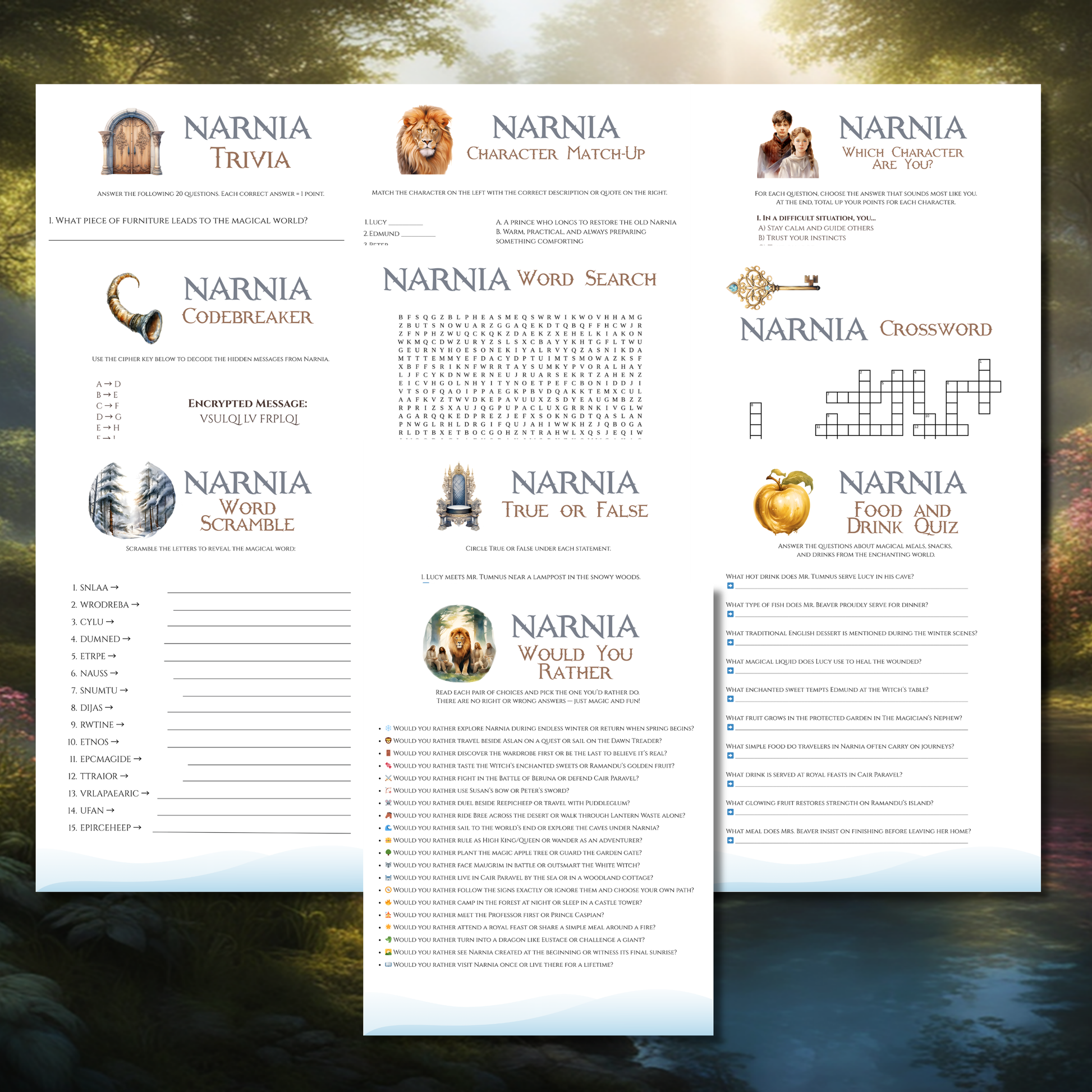 Narnia Printable Party Games Bundle Fantasy Birthday Games