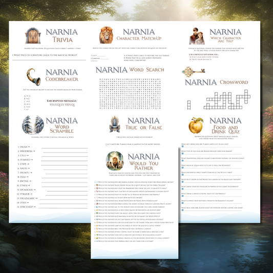Narnia Printable Party Games Bundle Fantasy Birthday Games