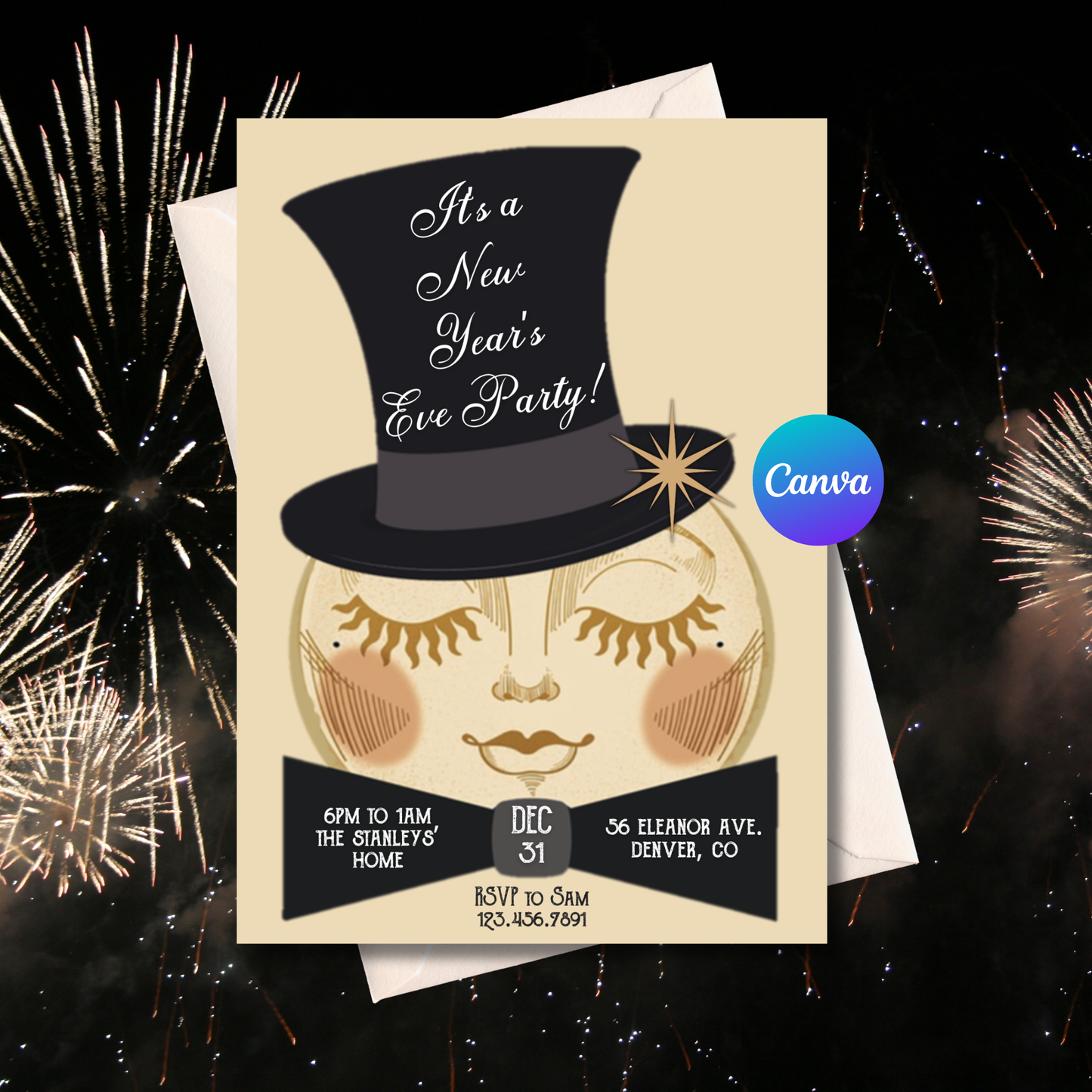 New Year’s Eve Party Invitation Template | Editable NYE Party Invite | 5x7 Canva Invitation Instant Download