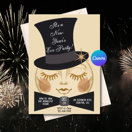 New Year’s Eve Party Invitation Template | Editable NYE Party Invite | 5x7 Canva Invitation Instant Download