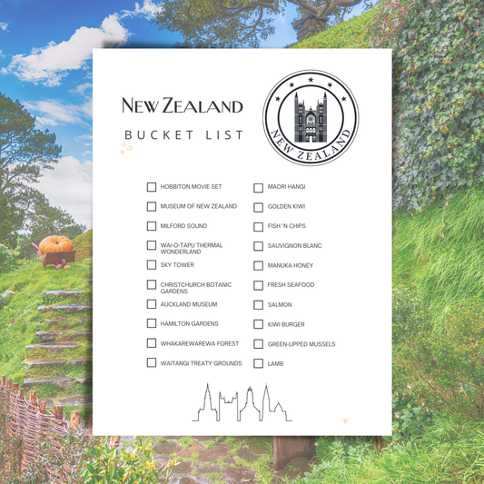 New Zealand Travel Bucket List Printable | Places to Visit & Foods to Try | New Zealand Trip Planner Page | Instant Download 8.5x11
