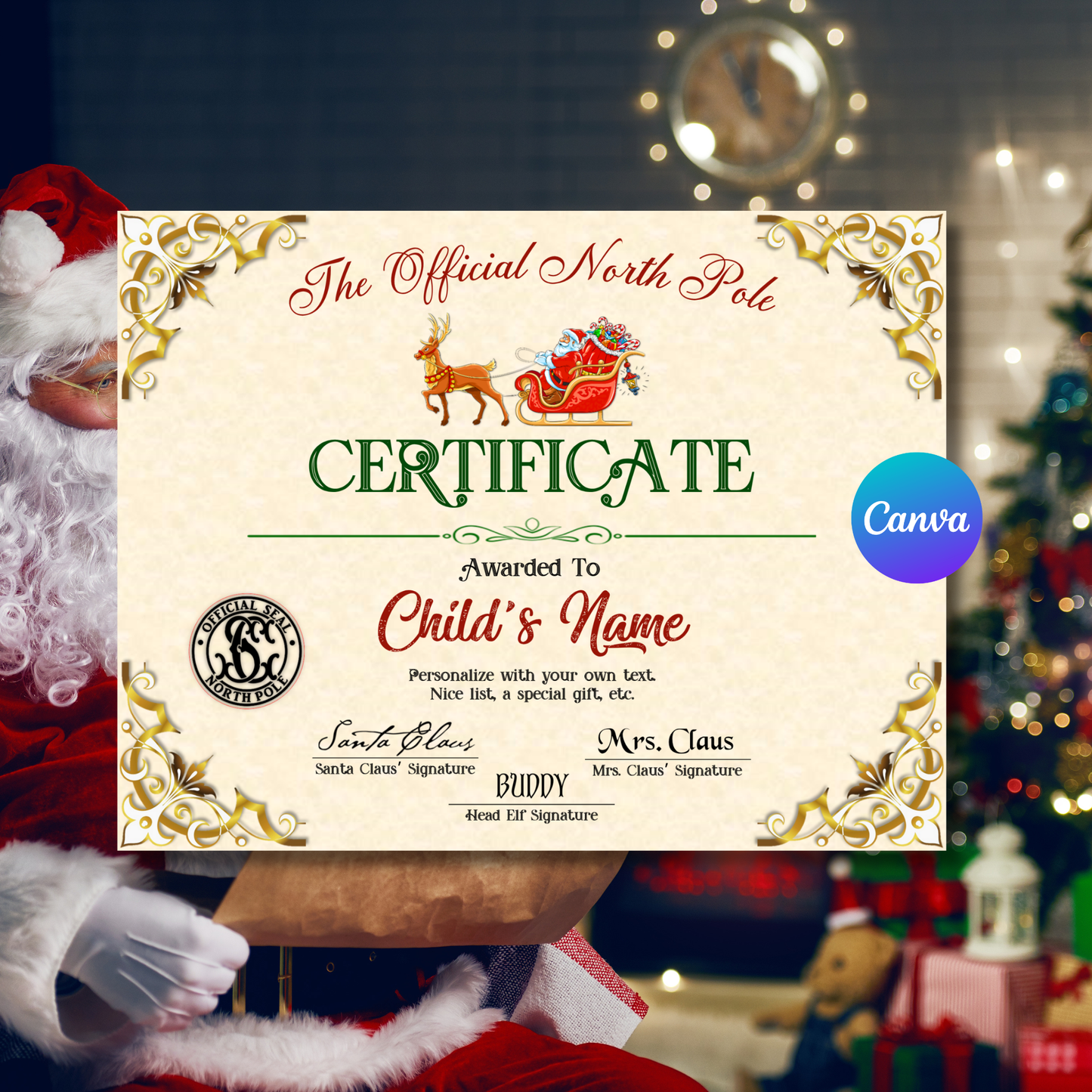 Certificate from Santa Printable | North Pole Certificate | Editable Canva Christmas Certificate | 8.5x11 Nice List Certificate