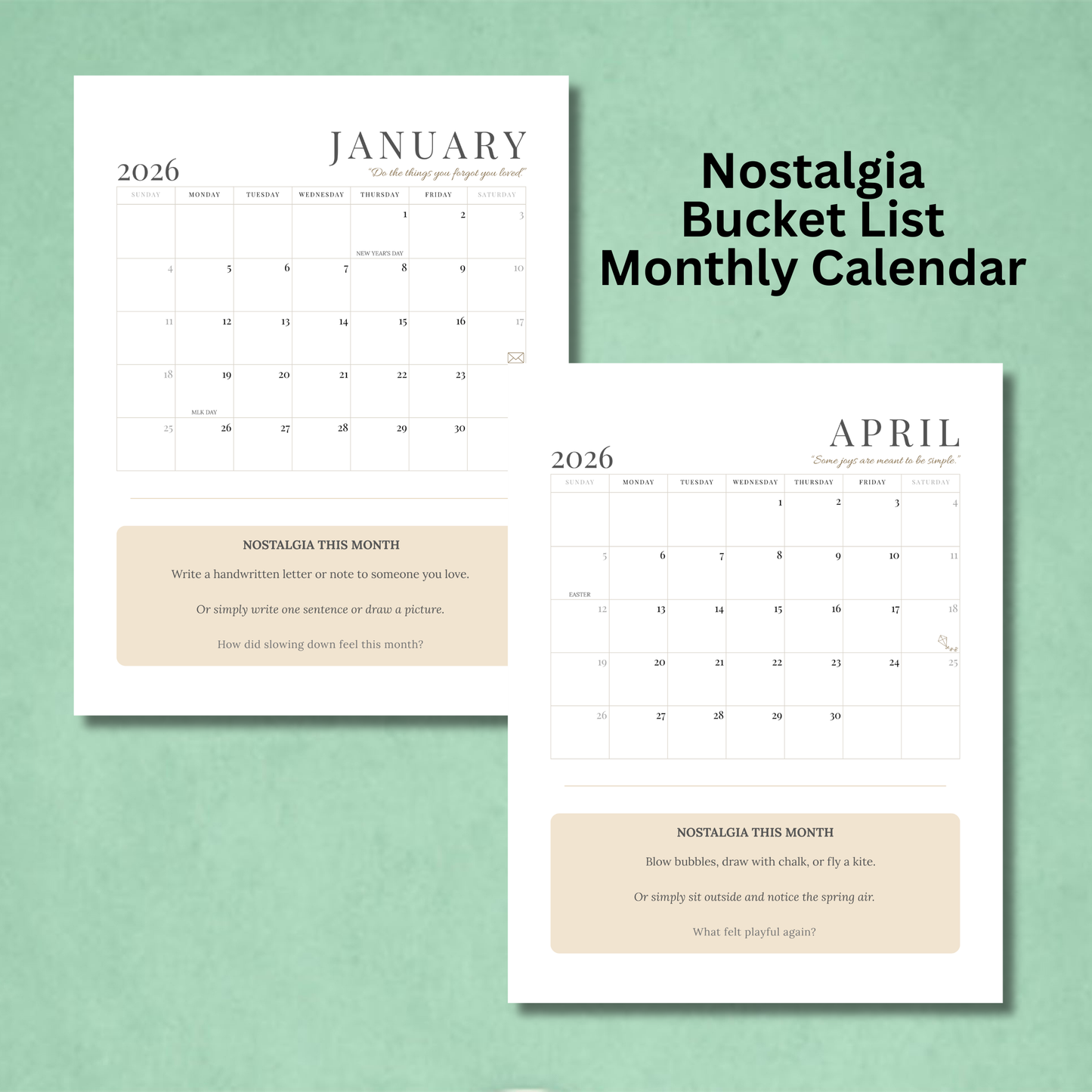 Nostalgia Bucket List Calendar Printable 8.5x11 | Monthly Fun Ideas Calendar | Retro Inspired Bucket List | Family Activity Planner | Instant Download