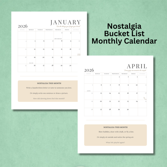Nostalgia Bucket List Calendar Printable 8.5x11 | Monthly Fun Ideas Calendar | Retro Inspired Bucket List | Family Activity Planner | Instant Download