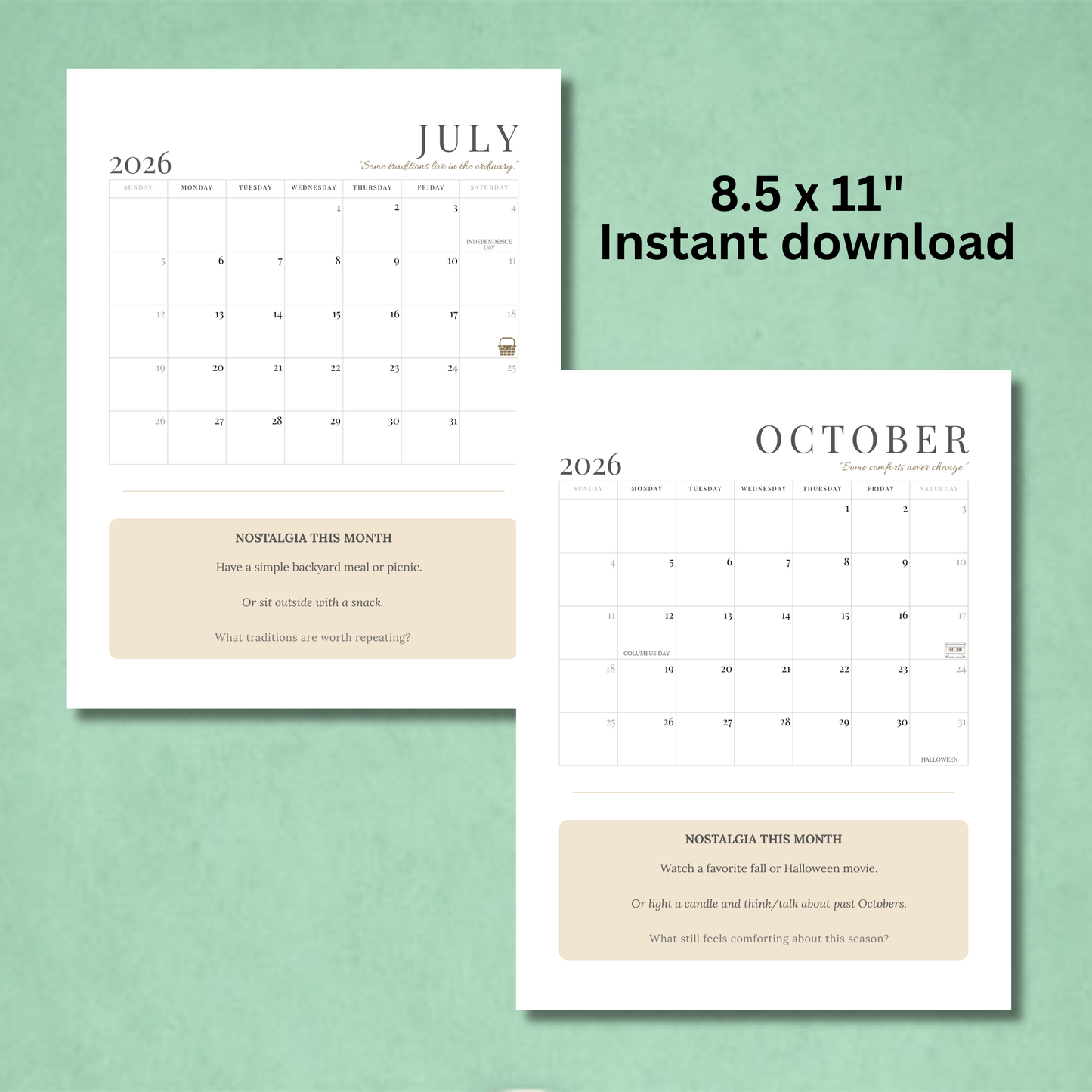Nostalgia Bucket List Calendar Printable 8.5x11 | Monthly Fun Ideas Calendar | Retro Inspired Bucket List | Family Activity Planner | Instant Download