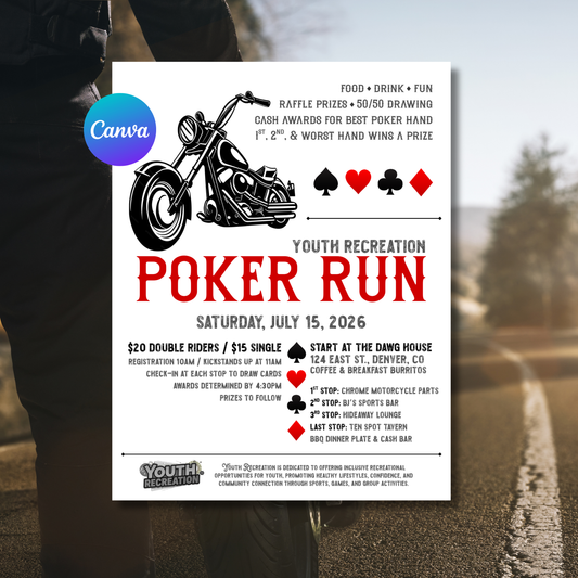 Bike Rally Poker Run Flyer Template | Motorcycle Ride Event Poster | Biker Party Flyer | Editable Canva Printable