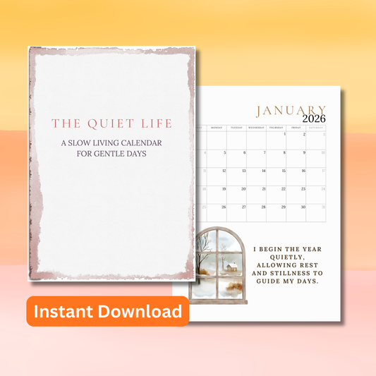 Slow Living Calendar Printable 5x7 | Quiet Life Aesthetic Calendar | Minimalist Monthly Cards | Cozy Neutral Desk Calendar | Instant Download