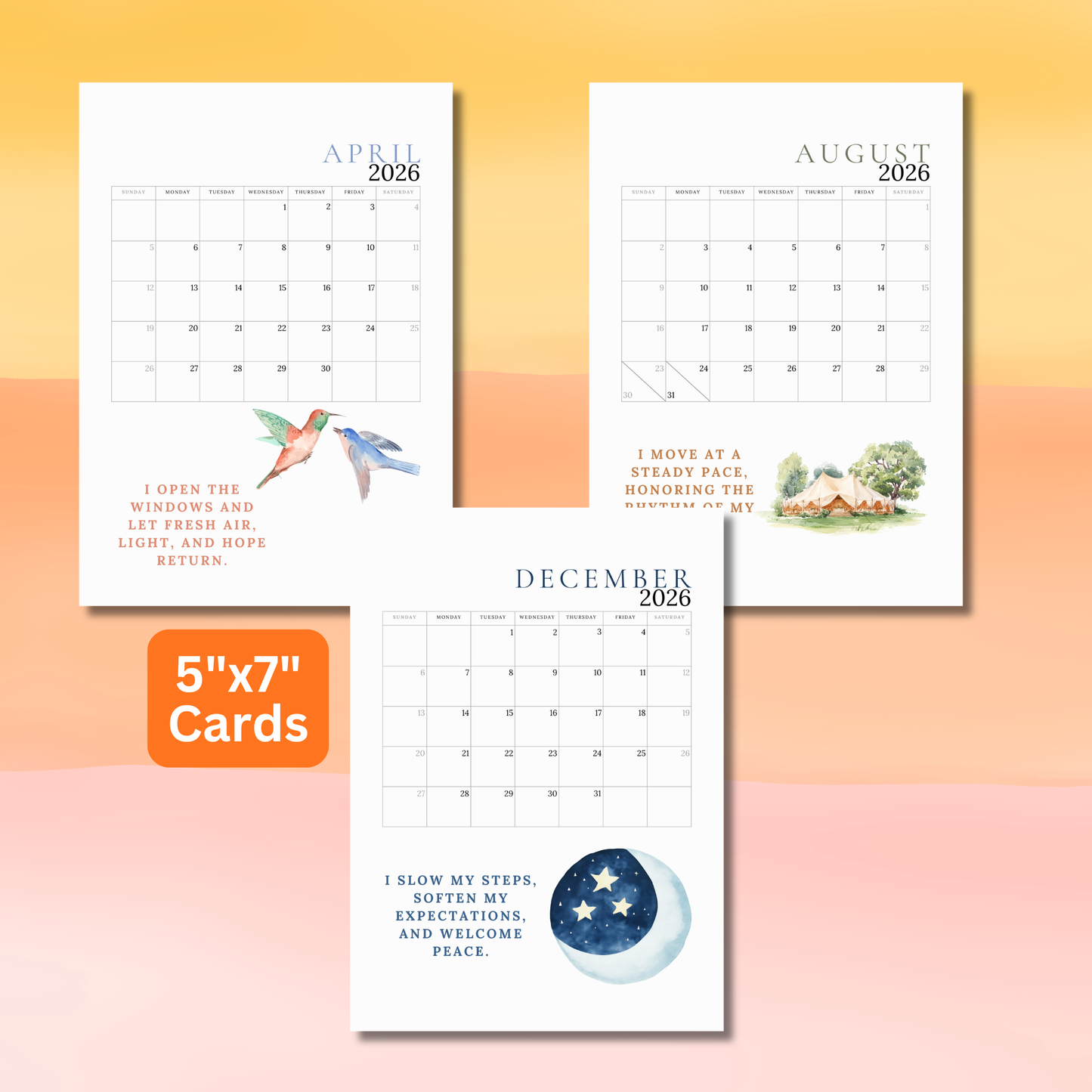 Slow Living Calendar Printable 5x7 | Quiet Life Aesthetic Calendar | Minimalist Monthly Cards | Cozy Neutral Desk Calendar | Instant Download