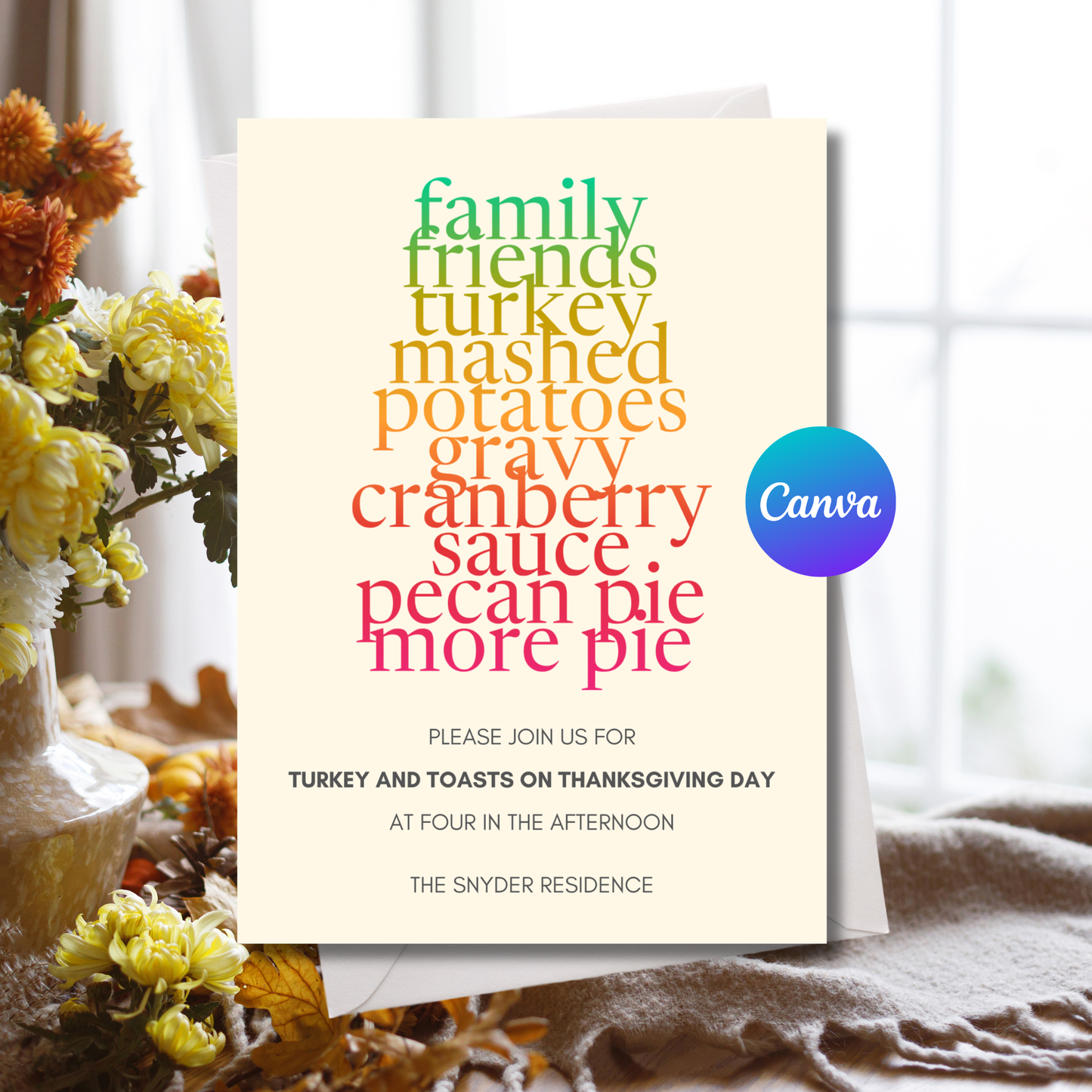 Thanksgiving Dinner Invitation Template | Editable Canva Invite | Friendsgiving Dinner Party Invite Printable | Instant Download 5x7