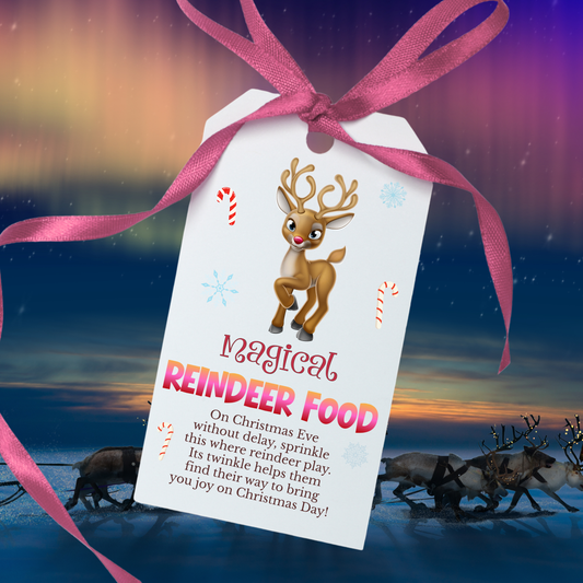 Printable Christmas Reindeer Food Gift Tags for magical reindeer food treat bags.