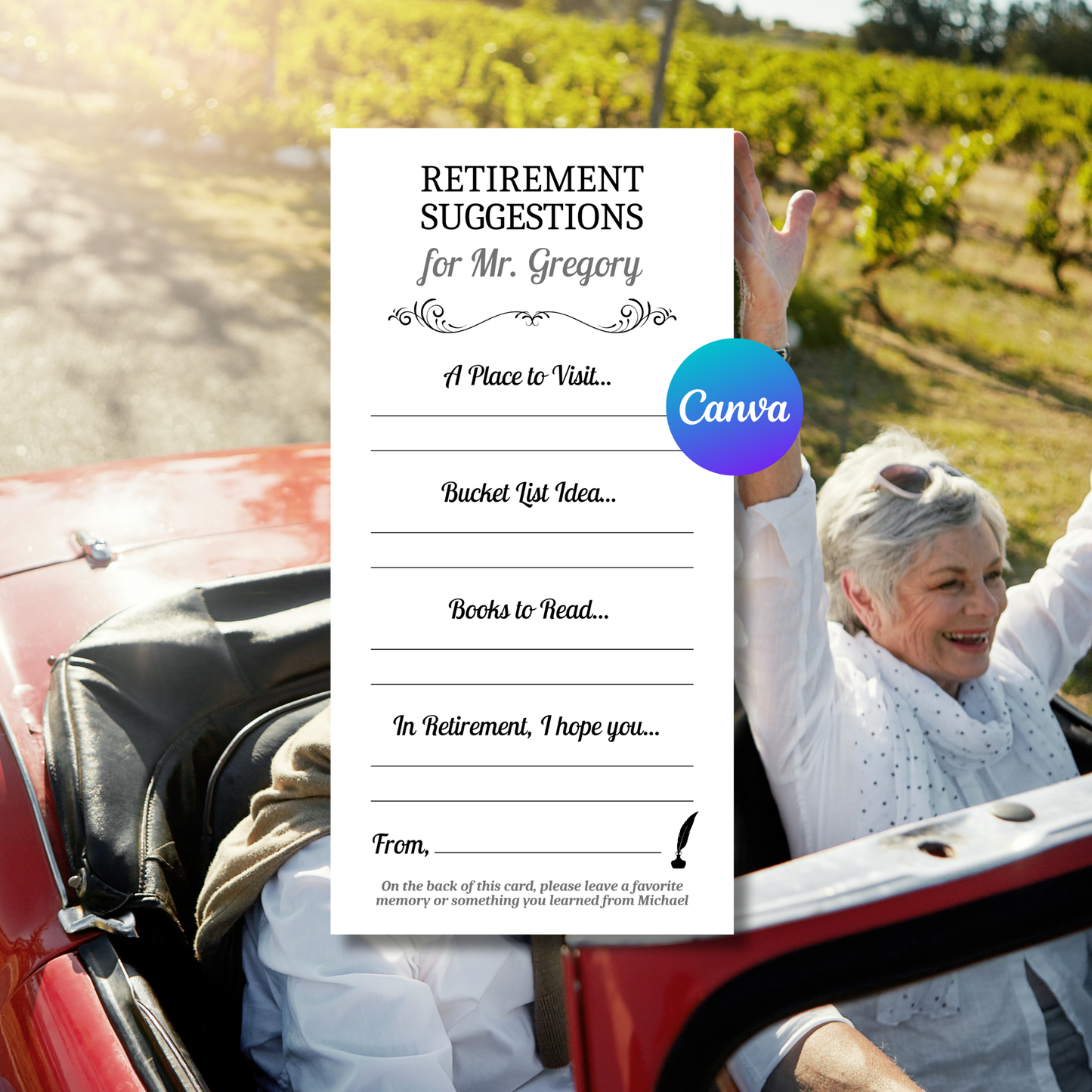 Retirement Suggestions Card Template 5x10 Editable | Funny Retirement Advice Card | Farewell Party Activity Card | Printable Canva Template