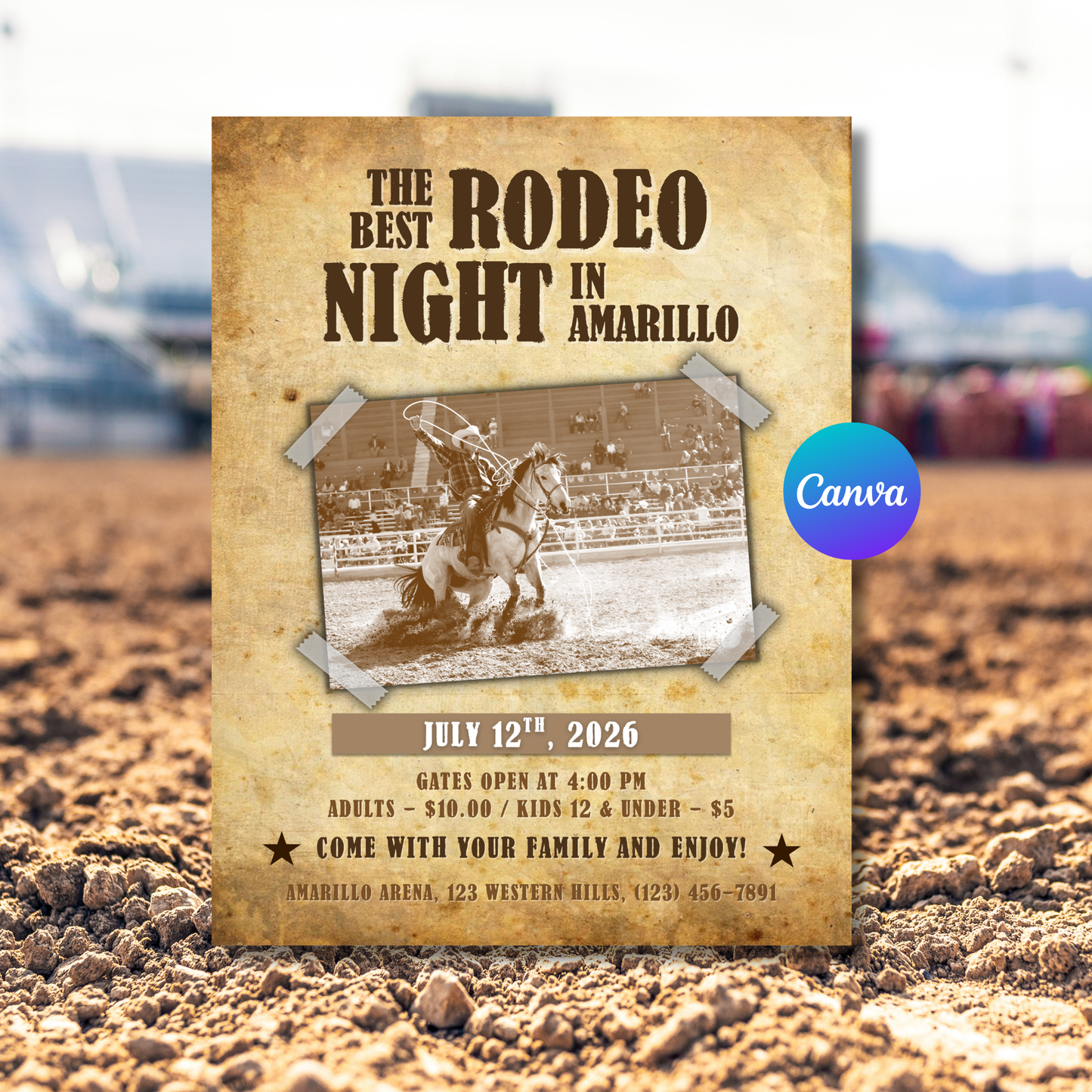 Rodeo Night Flyer Template | Editable Western Event Flyer | 8.5x11 Canva Flyer Instant Download