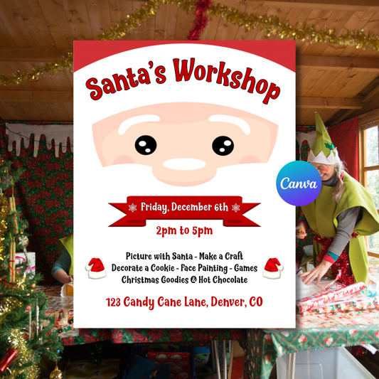 Santa’s Workshop Flyer Template | Christmas Event Flyer | Editable Canva Flyer | 8.5x11 Holiday Flyer | Instant Download