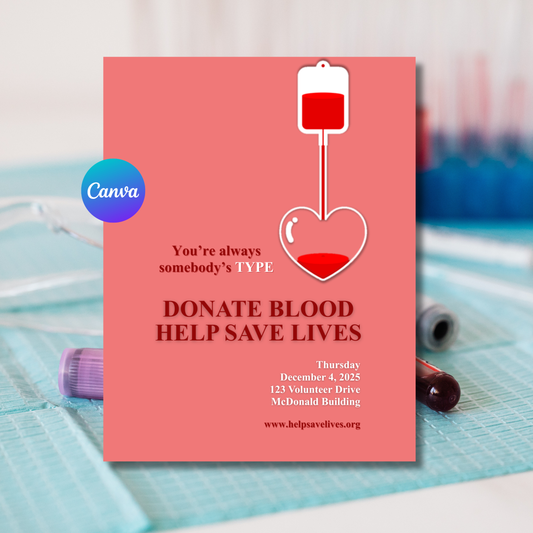 Blood Drive Flyer Template | Donation Event Poster | Community Health Event Flyer | Editable Canva Printable