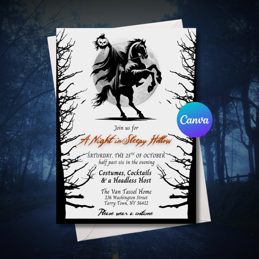 Sleepy Hollow Party Invitation Template | Editable Spooky Halloween Invite | 5x7 Canva Instant Download