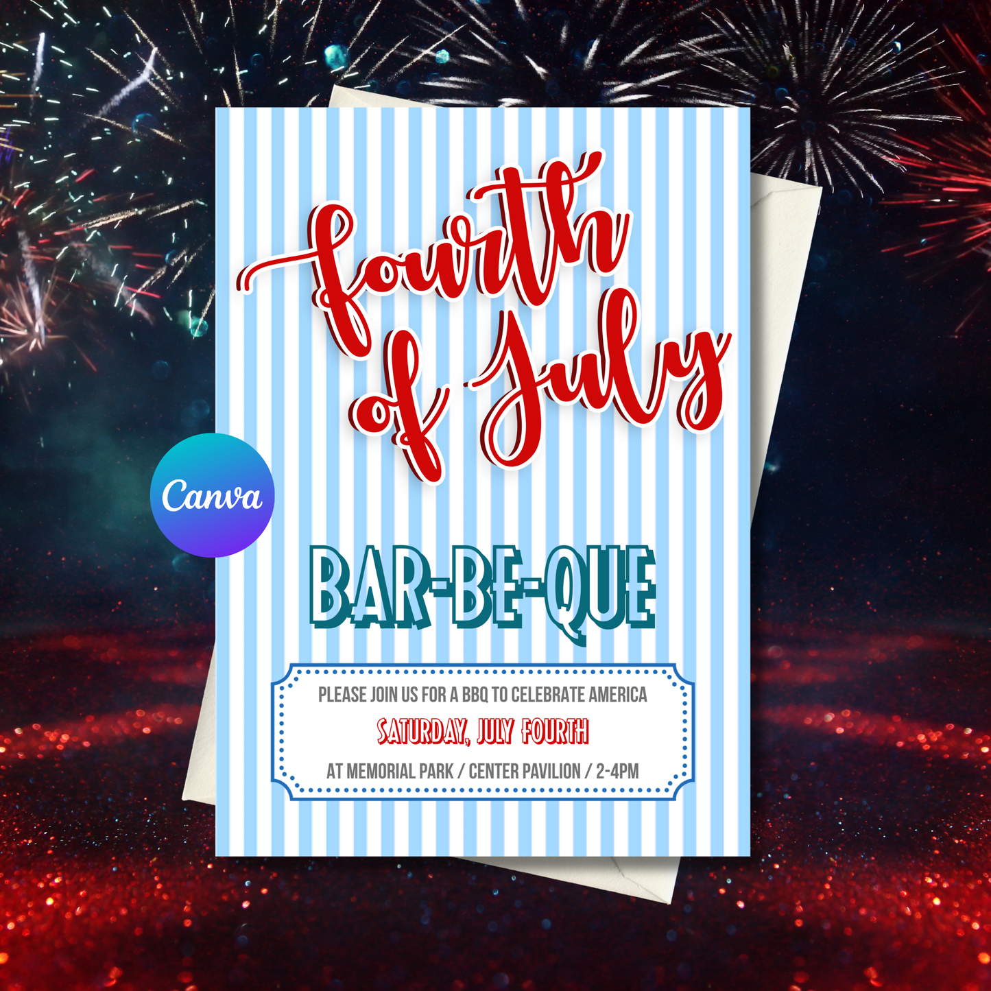 4th of July BBQ Invitation Template | Patriotic Cookout Invite | Independence Day Party Invite | Editable Canva Printable