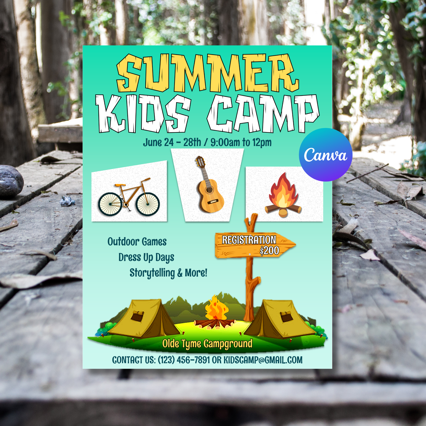 Summer Kids Camp Flyer Template | Fun Activity Camp Poster | Editable Kids Camp Invite | Canva Printable