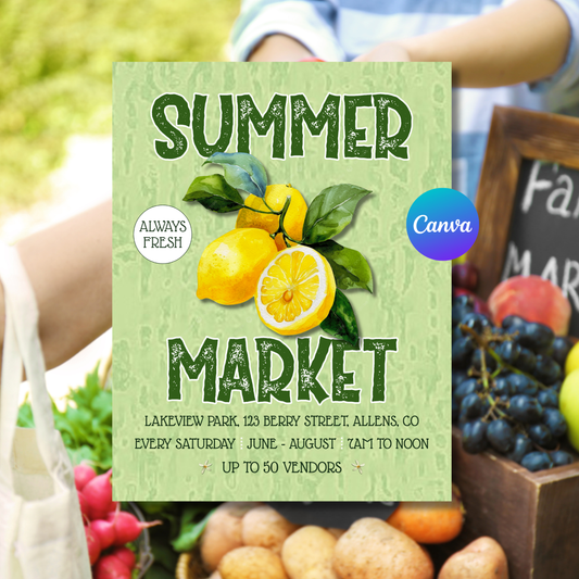 Summer Market Flyer Template | Outdoor Market Poster | Vendor Fair Event Flyer | Editable Canva Printable