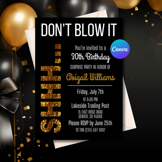 Surprise Birthday Invitation Template | Editable Surprise Party Invite | Printable Birthday Invite | Canva Template