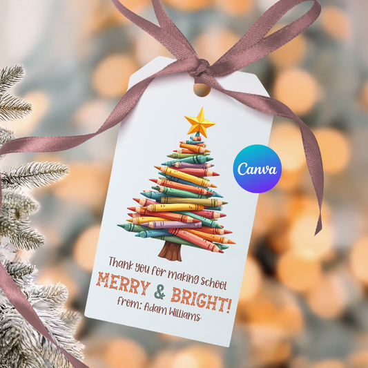Editable Christmas Teacher Gift Tags for student gifts and holiday appreciation.