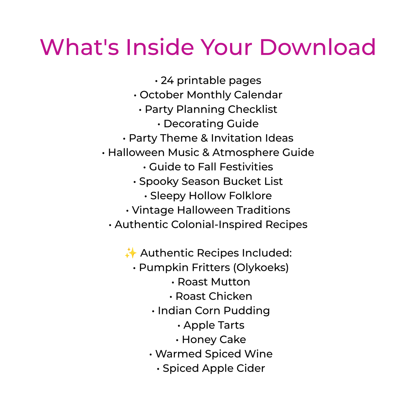 Sleepy Hollow Party Planner Printable | 24-Page Halloween Party Planning Kit & Fall Recipe Book