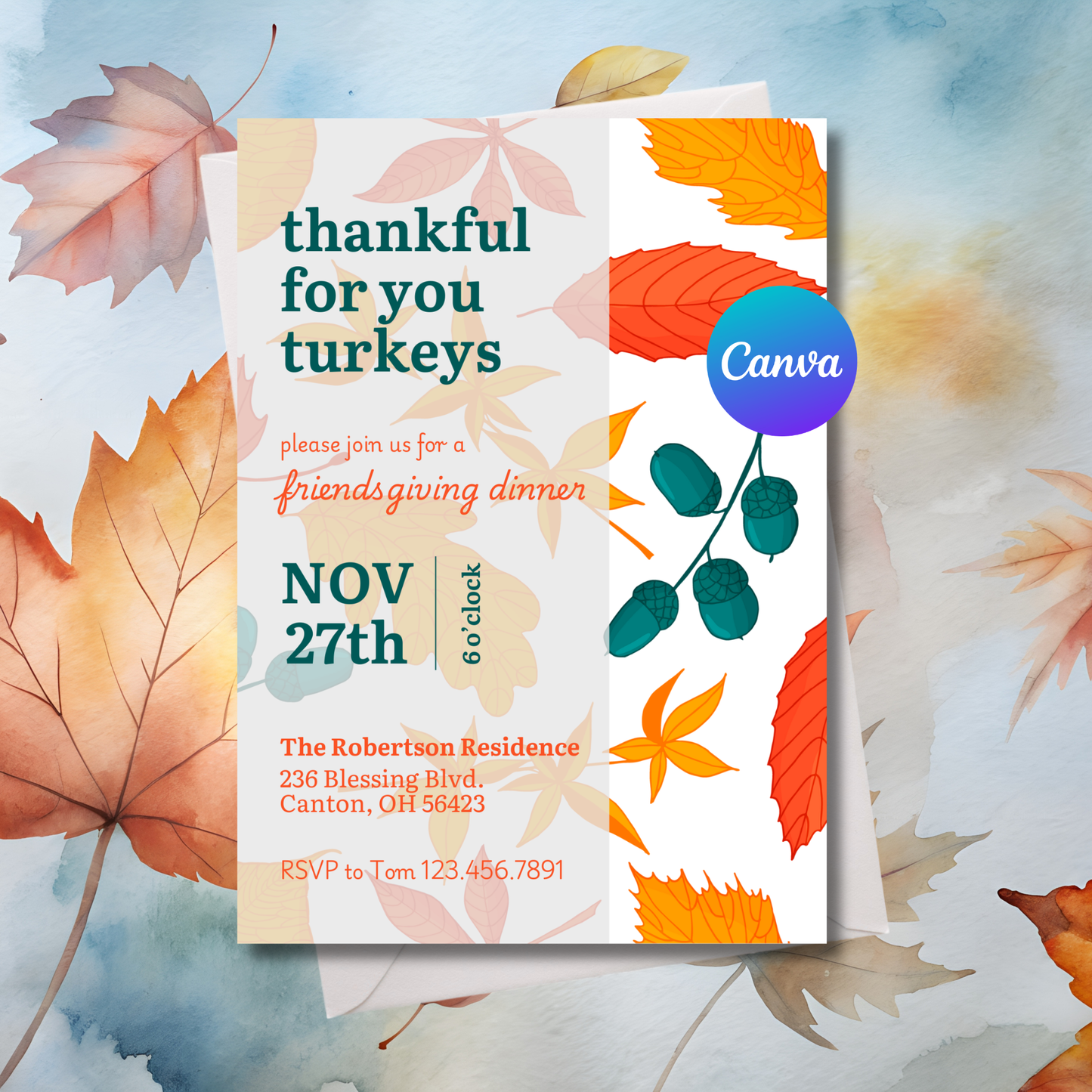 Thanksgiving Dinner Invitation Template | Editable Canva Invite | Cozy Fall Dinner Party Invite Printable | Instant Download 5x7