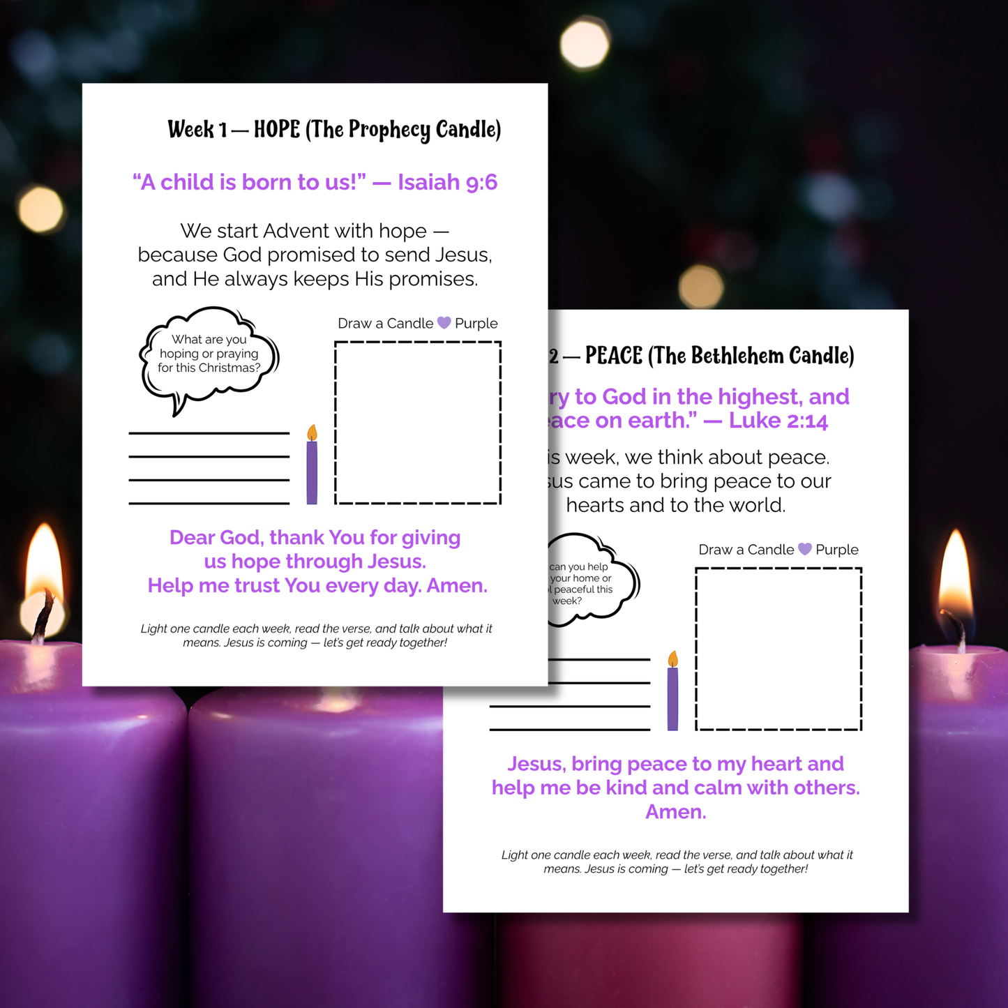 Advent Wreath Worksheets for Kids Printable | Christian Advent Activities | Sunday School Worksheets | Instant Download