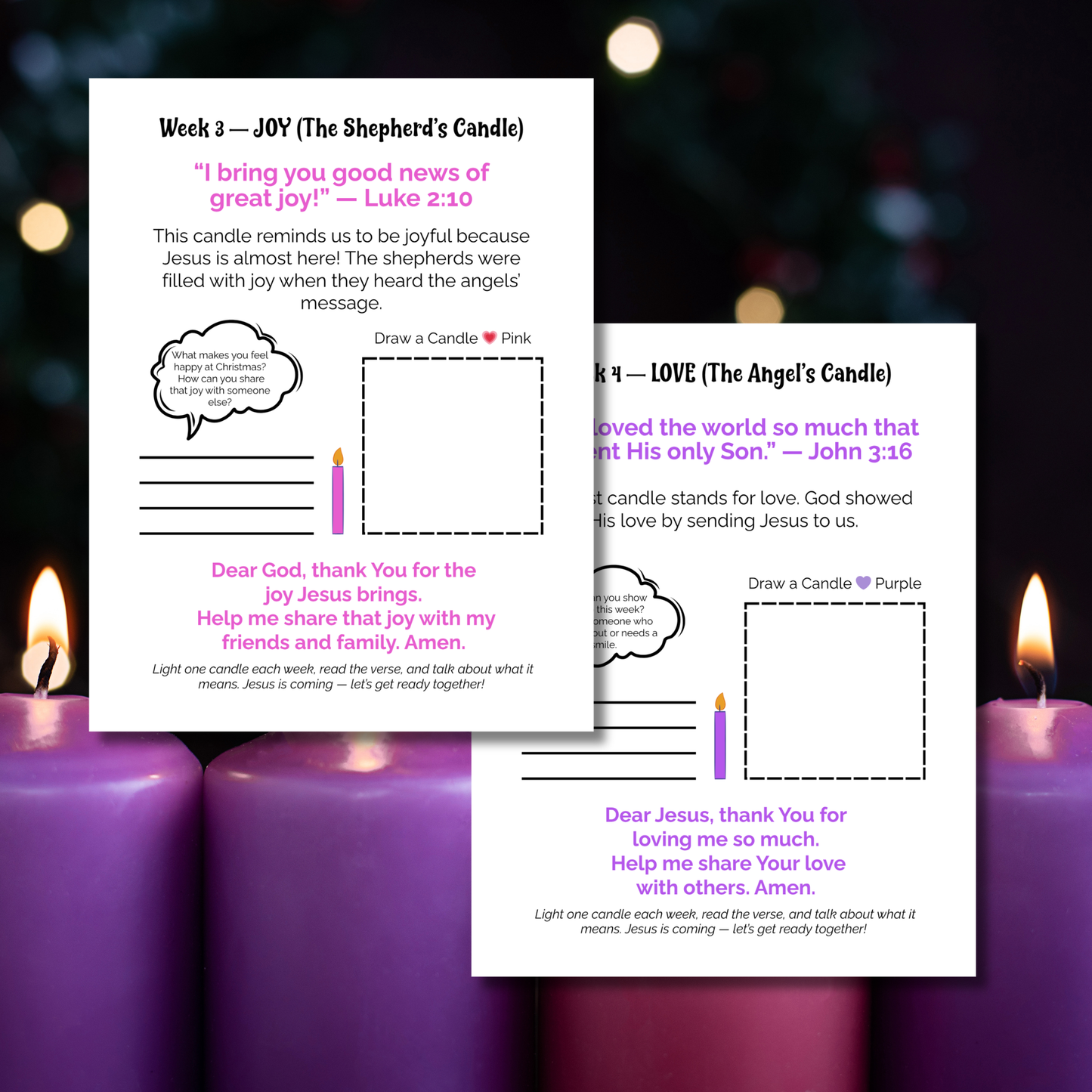 Advent Wreath Worksheets for Kids Printable | Christian Advent Activities | Sunday School Worksheets | Instant Download