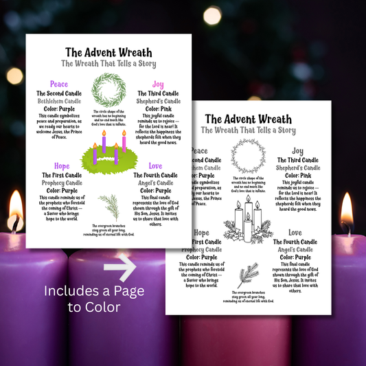 Advent Wreath Worksheets for Kids Printable | Christian Advent Activities | Sunday School Worksheets | Instant Download