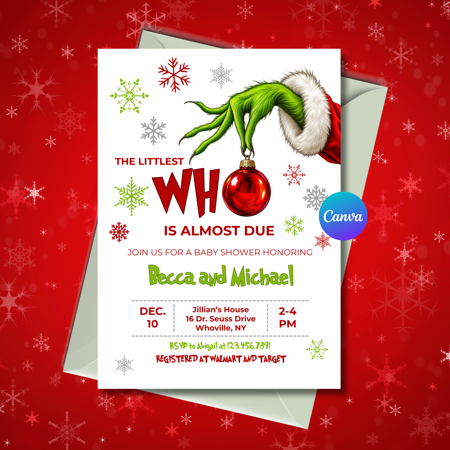 Christmas Baby Shower Invitation | Littlest Who Editable Canva Template