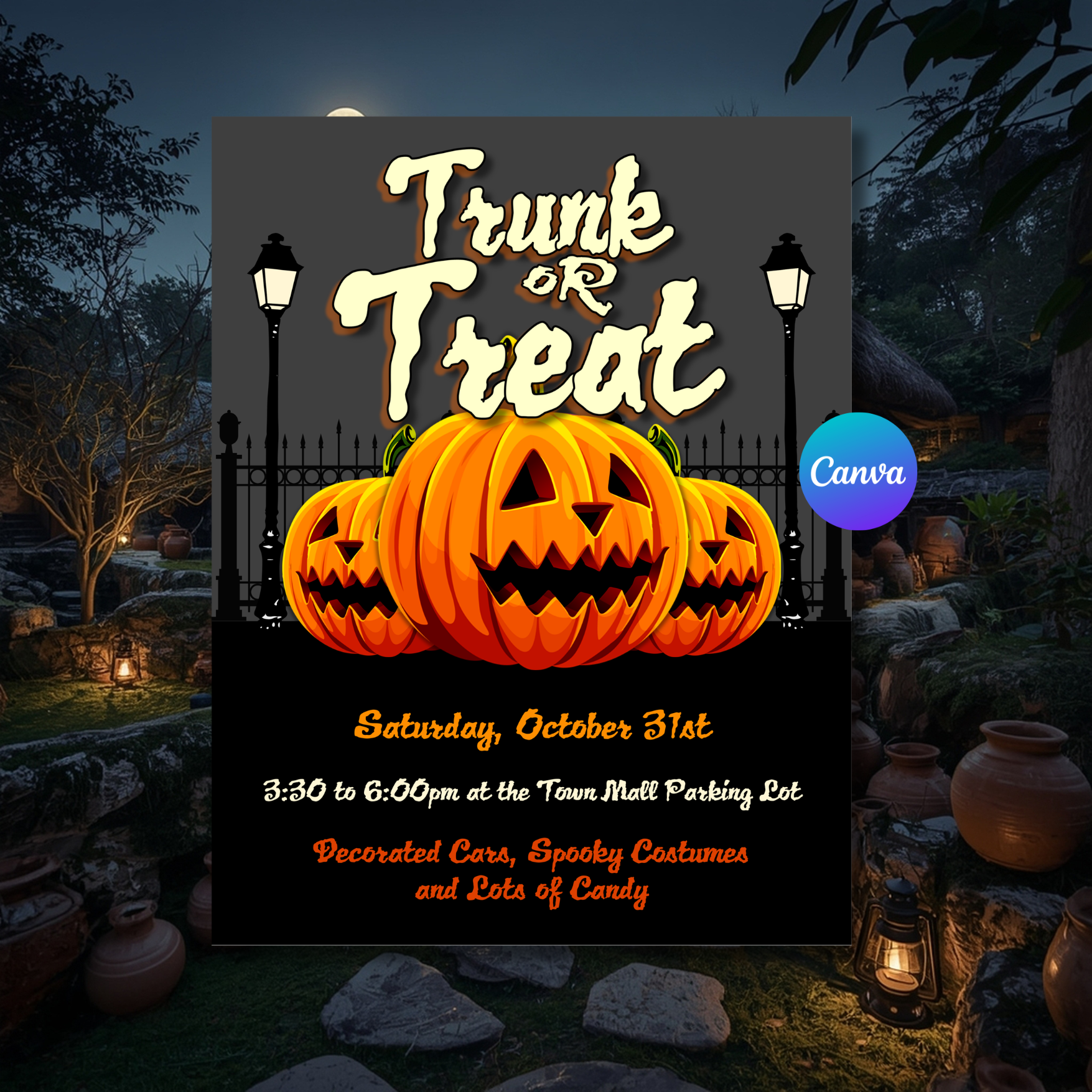 Trunk or Treat Flyer Template Editable Halloween Canva Flyer
