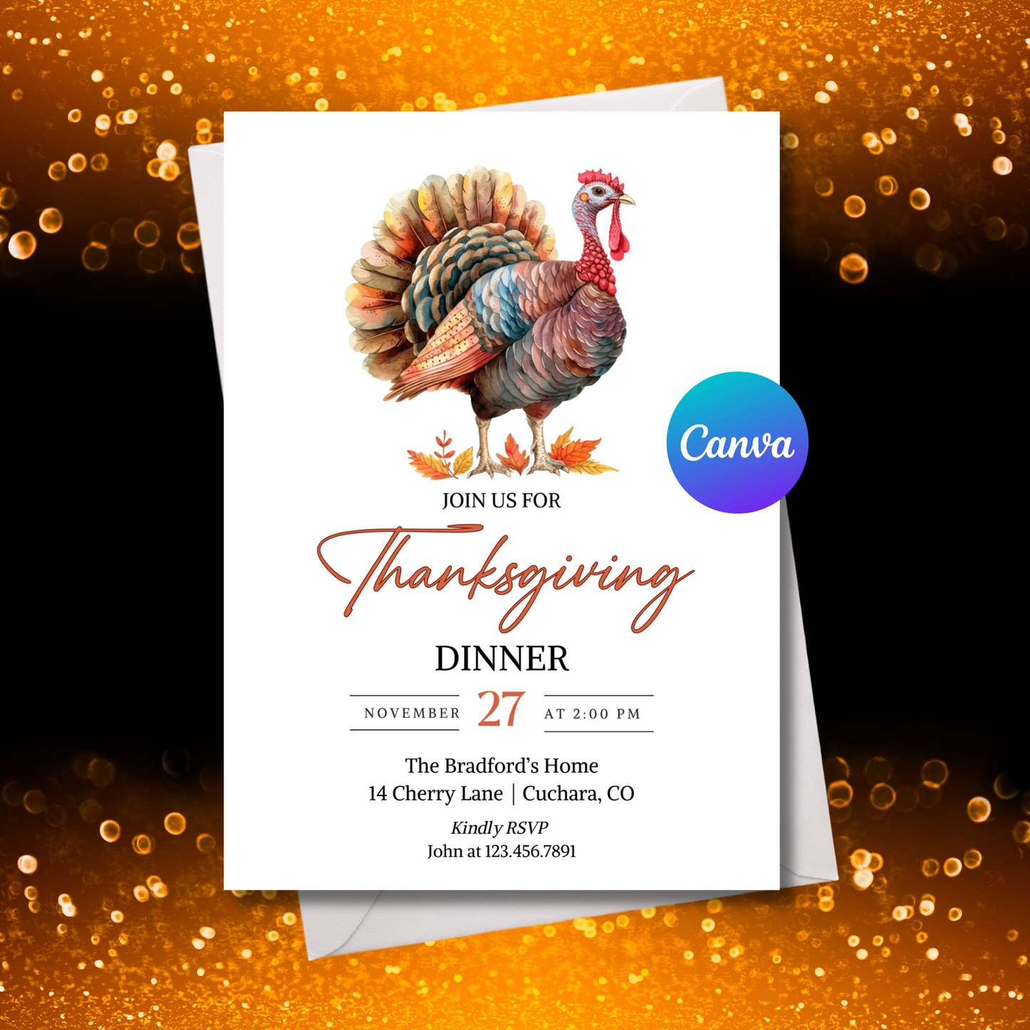 Thanksgiving Dinner Invitation Template | Editable Canva Invite | Fall Dinner Party Invite Printable | Instant Download 5x7
