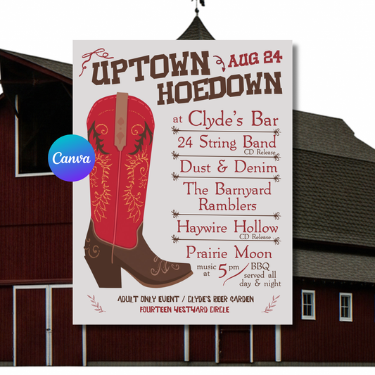 Uptown Hoedown Flyer Template | Western Party Invitation | Country Event Poster | Editable Canva Printable