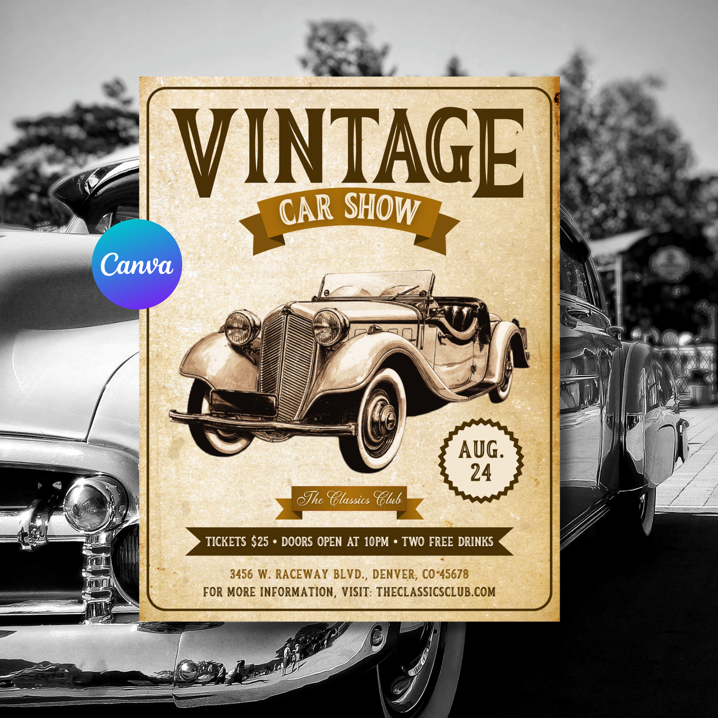 Vintage Car Show Flyer Template | Classic Car Event Poster | Auto Show Invitation | Editable Canva Printable