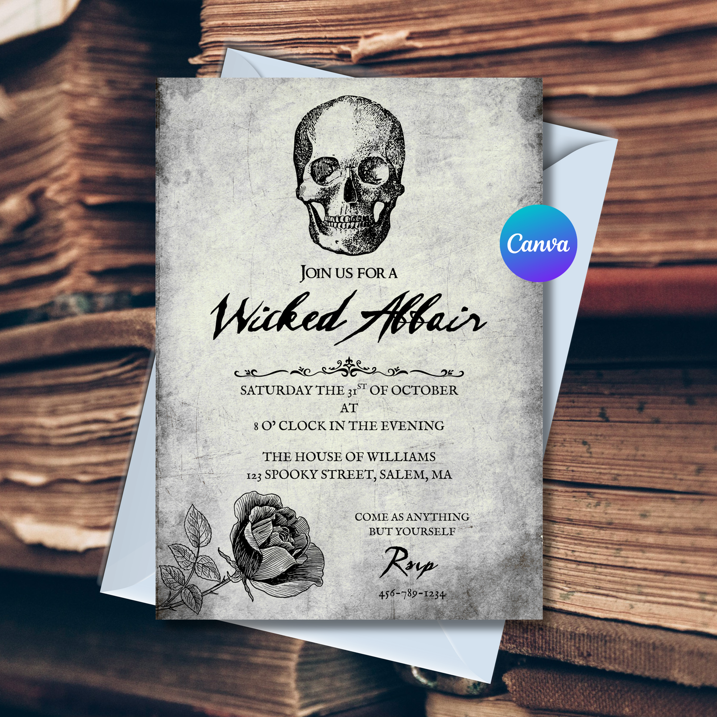 Wicked Affair Halloween Party Invitation Editable 5x7 Canva Template