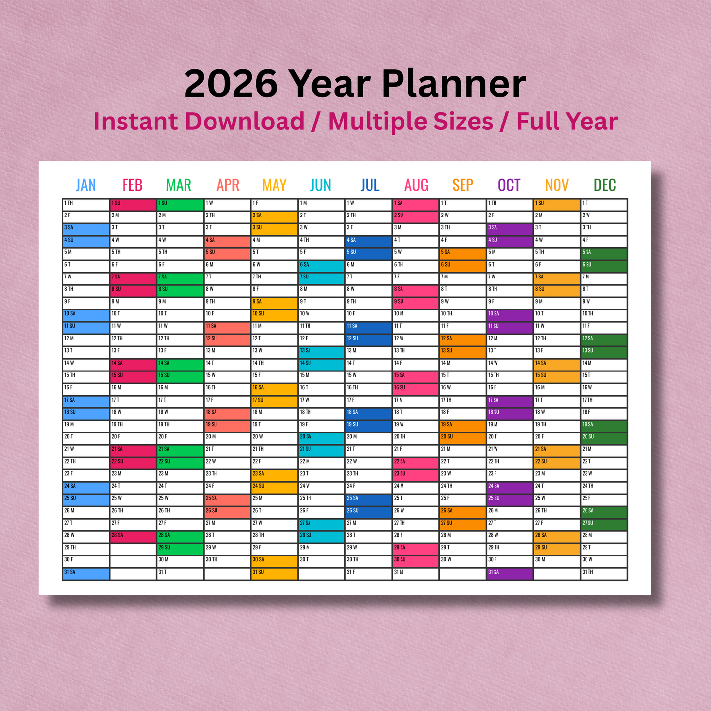 2026 Calendar Year Planner – Printable Yearly Planner Template