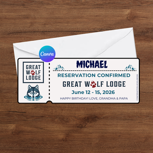 Great Wolf Lodge Surprise Ticket – Editable Gift Reveal Printable
