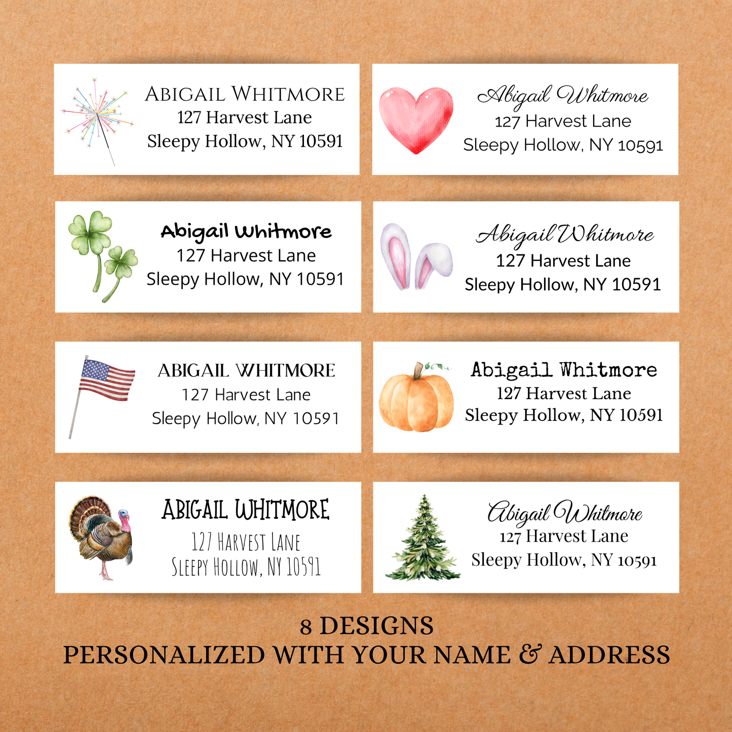 Holiday Address Labels Set | 8 Designs | Christmas Halloween Thanksgiving Easter Labels | Peel & Stick Mailing Labels