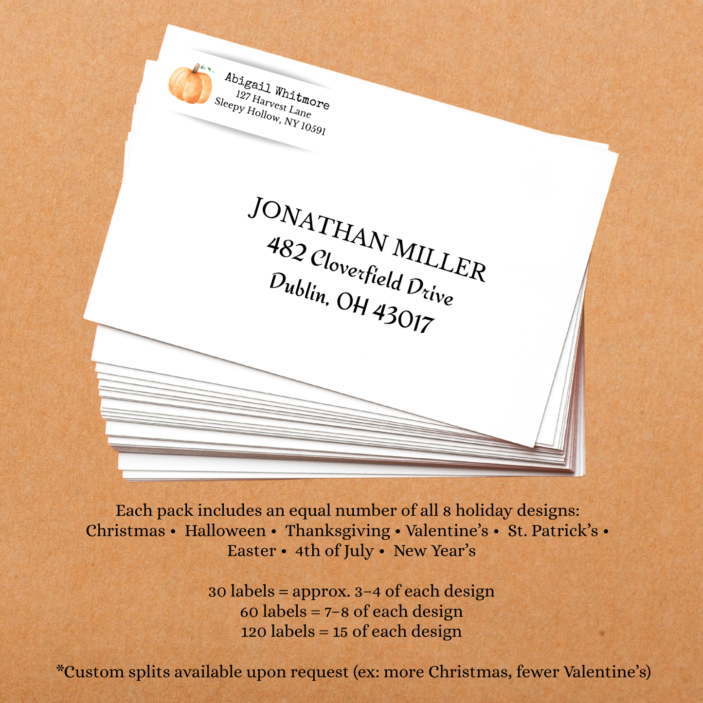 Holiday Address Labels Set | 8 Designs | Christmas Halloween Thanksgiving Easter Labels | Peel & Stick Mailing Labels